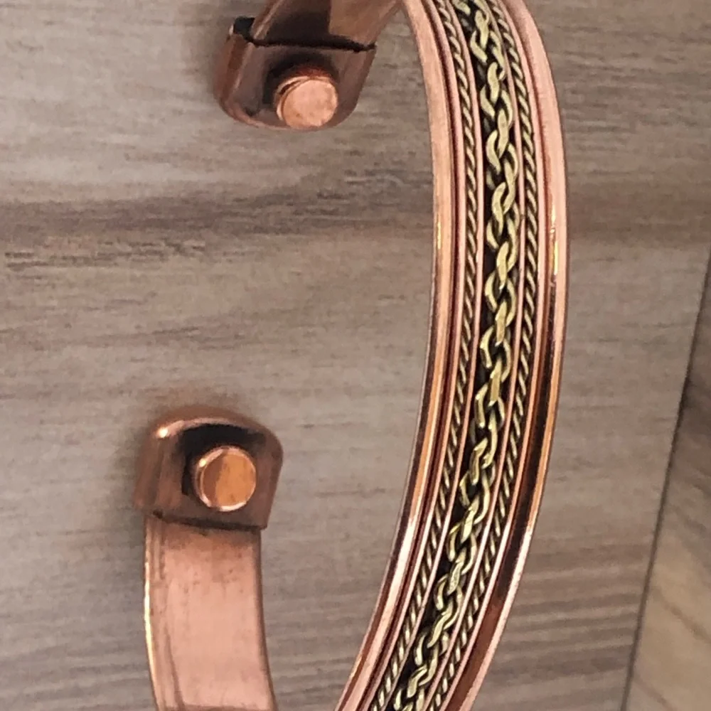Two Tone Link Pure Copper Magnetic Bracelet Energy Cuff Bangle - Picture 5 of 8